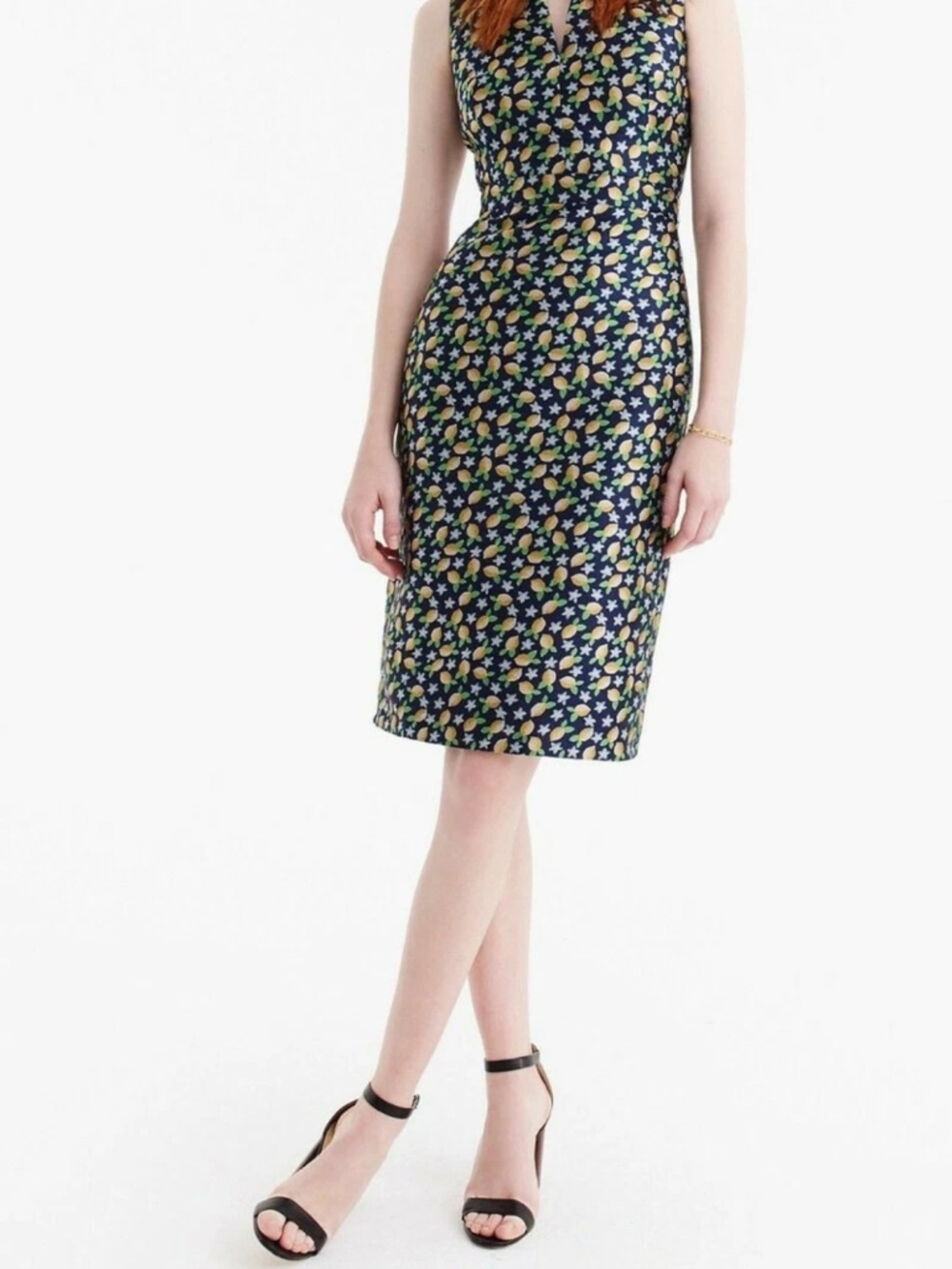 J.Crew Lemon Jacquard V-Neck Sheath Dress size 2P